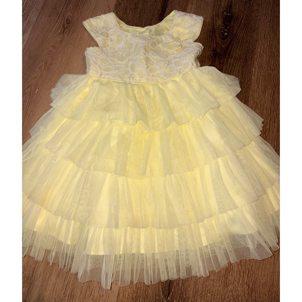 Jona Michelle Girls Yellow Lace Tiered Tulle Party Dress Size 4T CO3160